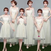 伴娘礼服女2020韩版姐妹团伴娘服长款灰色显瘦一字肩连衣裙短