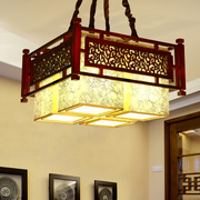 中式仿古客厅实木吊灯餐厅酒店，茶楼会所方形灯具古典木艺羊皮吊灯