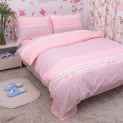 粉蝴蝶结温馨可爱少女床单，纯棉床笠枕套，被单被套单件双人三四件套