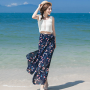 夏季背心女雪纺两件套连衣裙波西米亚长裙海边旅行度假沙滩裙
