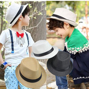儿童爵士帽潮宝宝帽子，草编礼帽男童遮阳帽草帽，女夏天的小凉帽