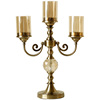 美式古典金属玻璃三头烛台，欧式样板房复古客厅餐桌玄关装饰摆件
