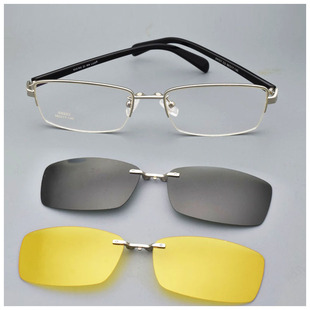 眼镜架带磁铁吸附夹片，近视眼镜偏光墨镜，套镜男太阳镜银色框夜视镜