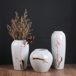 景德镇陶瓷花瓶摆件陶艺，三件套插花瓶花器现代时尚家居装饰品摆设