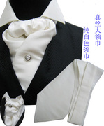 奢华男士领巾纯真真丝，加厚纯白色礼服大领巾，丝巾富质感