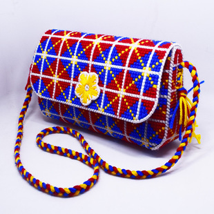 3d立体十字绣毛线绣纸巾储物收纳盒，几何图案手包钱包拎包套件
