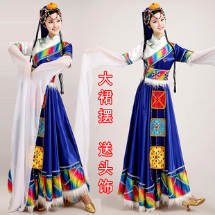 水袖藏族演出服西藏舞蹈服装少数民族，表演服饰成人女天路卓玛
