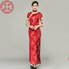 逸福结婚新娘复古红色旗袍，短袖龙凤服织锦缎，中式礼服长款