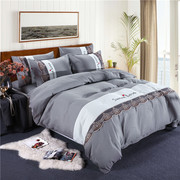 床上被子四件套纯棉双人全棉纯色素色简约2.0m床单被罩欧式4件套