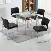 小户型家用饭桌双层长方形桌椅组合钢化玻璃台面餐桌简约四方桌子