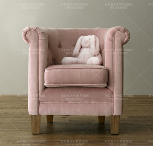美式田园粉色布艺沙发椅简约时尚，公主儿童单人沙发凳卧室休闲椅
