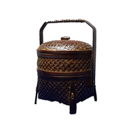 复古玲珑竹编食盒多层漆器竹篮收纳装饰摆件工艺品中式禅意茶