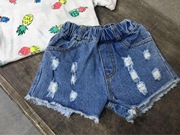 夏季韩版童装儿童女童中童洗水破洞牛仔短裤热裤