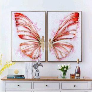 蝴蝶油画手绘装饰画客厅，沙发背景墙画北欧简约装饰画简欧玄关金丝
