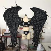 天使羽毛翅膀黑色魔鬼万圣节模特t台演出摄影聚会cosplay道具