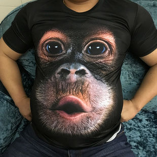 3d个性立体搞笑猩猩猴子短袖，男大码胖子夏季冰丝薄款t恤印花衣服