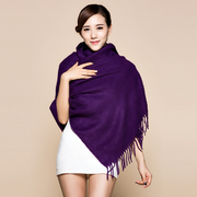 仿羊绒纯色深紫超大超长流苏，款秋冬保暖加厚围巾空调披肩两用