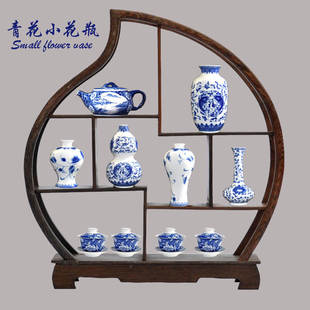 景德镇陶瓷茶台摆件茶艺，仿古陶艺美家细口餐桌上放的小花瓶青花瓷
