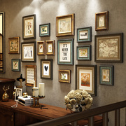 定制实木照片墙鹿装饰客厅美式相框墙复古欧式免打孔楼梯相片墙组