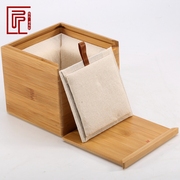 正方实木软包楠竹盒子，主人杯抽拉收纳盒，建盏茶叶盒包装盒
