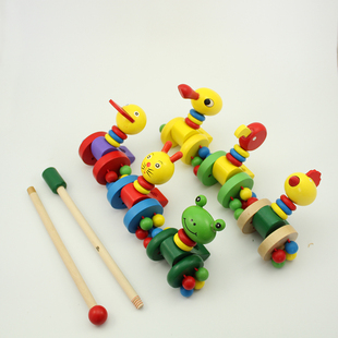 儿童益智玩具推杆小鸭子推车卡通动物，推车木制小推车混款学步玩具