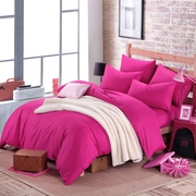 简约活性印染全棉纯玫红色，四件套单色素色被套床单，纯棉高支密床品