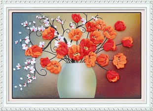 3D彩印丝带绣 欧式客厅花卉挂画 满满的爱 印花非十字绣