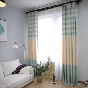 北欧风简约棉麻条纹，窗帘定制加厚客厅阳台，地中海落地窗帘成品