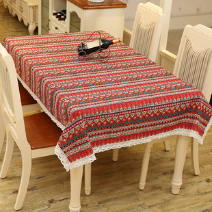 欢乐颂同款民族风棉麻，亚麻桌布长方形餐桌布，茶几台布蕾丝花边桌布