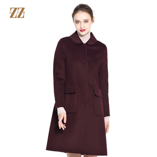 佐尔美zz反季经典纯色，简约中长款女士羊毛，双面呢大衣e74sm26