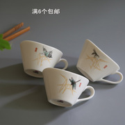 有耳陶瓷茶杯简约花茶茶具，带把品茗杯普洱杯单杯定制logo100ml