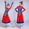 欢乐姑娘蒙古族舞蹈服装，女筷子表演服红色，修身短款蒙古袍