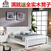 榆木床 全实木床白色1.5米1.8米高箱储物双人中式婚床卧室家具