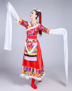 2022成人水袖藏族舞蹈演出服装女藏族衣服女民族大摆裙表演服