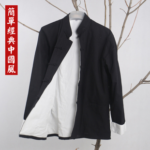 中国风纯棉男士唐装长袖外套中式服装，春秋老粗布，汉服男长衫居士服