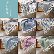 简约现代棉麻条纹桌布小清新日式长方形餐桌台布茶几盖布多色布艺