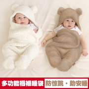 婴儿抱被纯棉羊羔绒，分腿小熊包被宝宝，襁褓新生儿睡袋秋冬用品