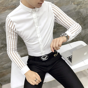 青年男装个性镂空英伦长袖，衬衫韩版修身发型师，帅气薄款衬衣潮夜店