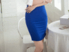 蓝色高腰短裙半身裙包臀一步裙修身弹力包裙女百搭纯色中裙