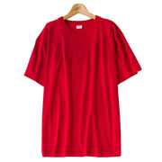 男女士短袖T恤圆领纯棉红色本命年半袖汗衫中老年红歌合唱团定制