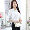 长袖衬衫白色2024春季韩版纯色修身蕾丝衫女装雪纺衬衣翻领打底衫