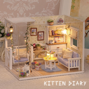 diy小屋小猫日记手工制作拼装小房子模型，玩具情人节礼物生日女生