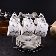 大理石纹骨瓷咖啡杯欧式时尚，咖啡套具陶瓷，咖啡杯套装配勺带架子