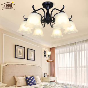 客厅灯简约美式吊灯，家装用卧室吸顶灯创意，铁艺简欧玻璃个性灯具
