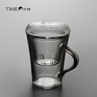 锤纹加厚耐热三件式玻璃杯花茶杯带盖过滤内胆泡茶杯办公杯马克杯