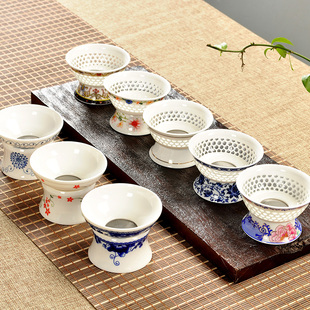 水晶玲珑陶瓷茶漏茶叶，茶滤过滤器茶具滤网配件泡，茶器陶瓷隔器功夫