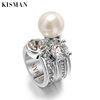 kisman欧美高端奢华夸张珍珠钻戒指女个性气质水晶食指指环饰品潮