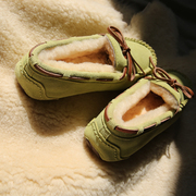 秋冬羊毛豆豆鞋女加绒毛毛棉鞋真皮，平底保暖孕妇，妈妈鞋一脚蹬瓢鞋