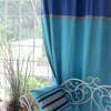 设计师高档地中海风格蓝色遮光荷兰绒布艺窗帘成品客厅卧室定制