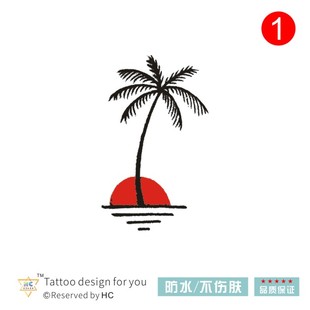 旅游系列手绘椰树夕阳纹身贴黑白浮世绘港风原宿防水持久纳米